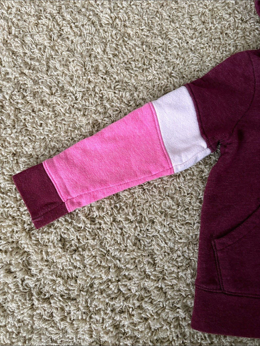 Cat & Jack Maroon Hoodie with Pink Sleeve Panels and Black Leggings - Picture 3 of 9